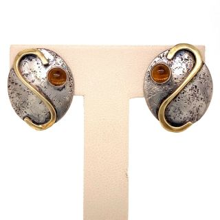 Vtg Estate Artisan Bw Sterling Silver,  18k Gold & Citrine Earrings 159