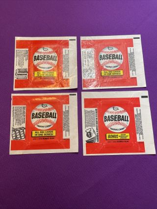 1974 Topps Baseball Card Wax Wrappers.  Set Of 4 Different Vintage Ex - Nrmt
