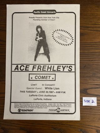 Alice Cooper / Tesla & Ace Frehley Of Kiss 2 Sided Poster 1987 Laporte In Vtg