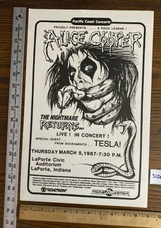 ALICE COOPER / TESLA & ACE FREHLEY of KISS 2 sided poster 1987 LaPorte IN VTG 3