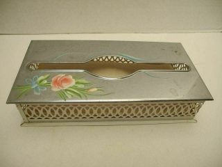 Vintage Cut Out Metal & Hand Painted Floral Design Kleenex Box Holder