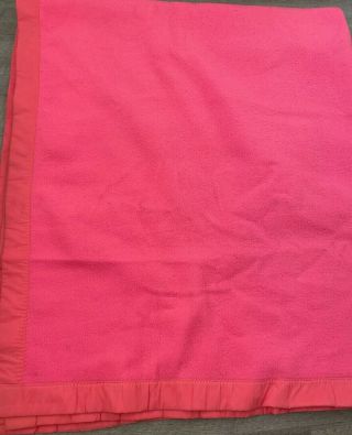 Vtg Vera Neumann Burlington Hot Pink Mcm Mod Satin Trim Acrylic Blanket 96 X106 2