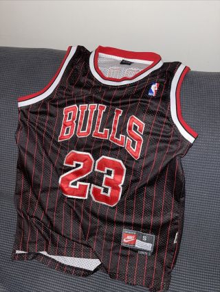Vtg Nike Team Michael Jordan Chicago Bulls Jersey Brown Striped Mens Size S
