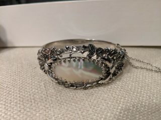 Vintage Whiting And Davis Mesh Purse Co.  Bracelet.  Mother Of Pearl.  Silver Tone