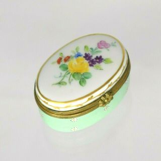 Vintage Limoges France Trinket Box Oval Hand Painted Porcelain Floral Hinged Lid