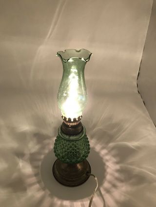 Vintage Green Hobnail Glass Electric Oil Lamp Approx 10”
