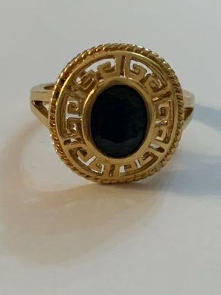 Vtg Art Deco Style Greek Key Sapphire Color 925 Sterling Silver Vermei Ring Sz 6