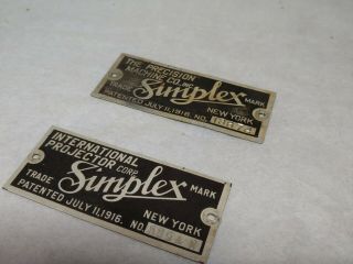2 35mm Motion Picture Projector Simplex International Projector Corp Nameplates 2
