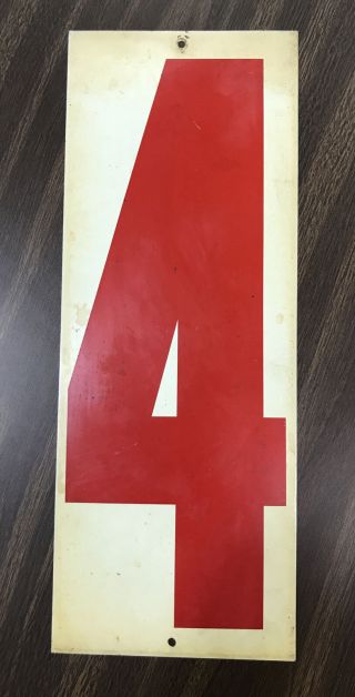 Vintage Gas Service Station Metal Sign Price Red Number “4” Painted Tin As Found