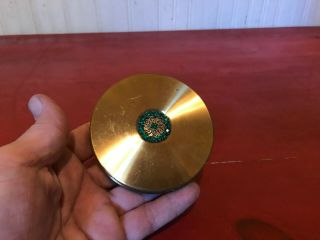 Vintage Gold Round Powder Compact With Green Jeweled Top