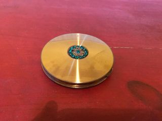 Vintage Gold Round Powder Compact with Green Jeweled Top 2