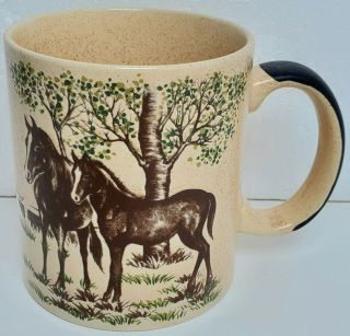 Vintage Otagiri Embossed Horse Mare Foal Coffee Mug Brown Cup Japan