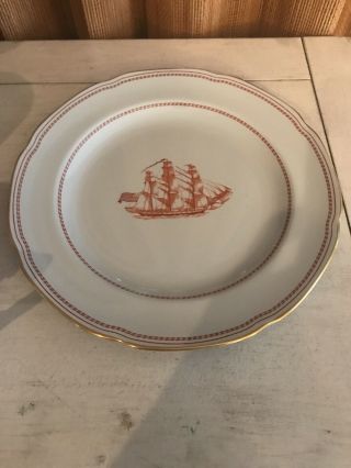 Vintage Spode Trade Winds Red Scalloped Gold Trim Dinner Plate