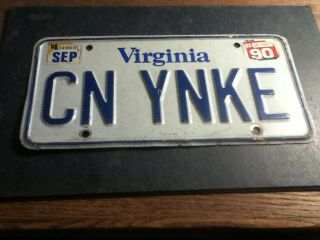 License Plate Vintage Vanity Seeing Yankee Cn Ynke Virginia Va 1990 Rustic
