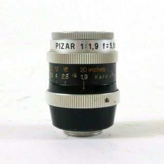 Kern Paillard Pizar 5.  5mm F/1.  9 D - Mount Lens For 8mm Cameras Being As - Is.