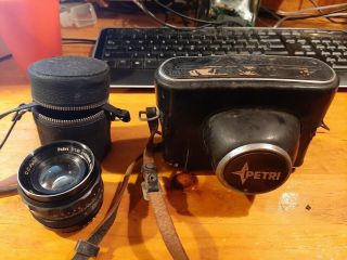 Vintage Petri 7 Green - O - Matic Camera With Extra 55mm Lens In Cases