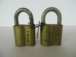 (2) Vintage Gold Yale Padlocks W/ (2) Keys (work)