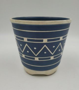 Vintage Scholm Denmark Handpainted Blue White Ceramic Planter Pot V1