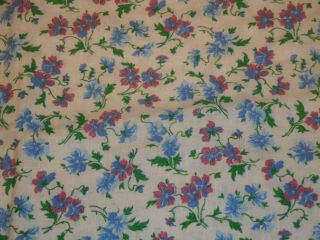 Vintage Full Feedsack Fabric: Red Blue Flowers On White,  Cotton Fabric