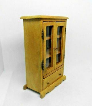 Miniature 1:12 scale maple finish OLD dining room China Cabinet with glass doors 2