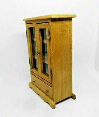 Miniature 1:12 scale maple finish OLD dining room China Cabinet with glass doors 3