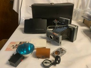 Vintage Automatic 100 Land Polaroid Folding Camera With Flash Accessories & Case