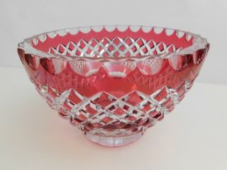 Vintage Red Cut To Clear Crystal Bowl 8 " X 5.  25 " Thick