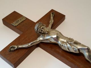Vintage 14 " Catholic Hanging Crucifix Cross Wood & Pewter Detailed Jesus