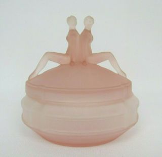 Vintage 1920s 30s Pink Glass Powder Jar Box Figural Ladies 4 1/2 " Tall