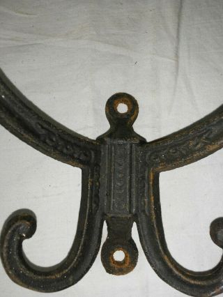 Vintage Antique Black Ornate Fancy Cast Iron Hall Tree Coat Hat Hook 2
