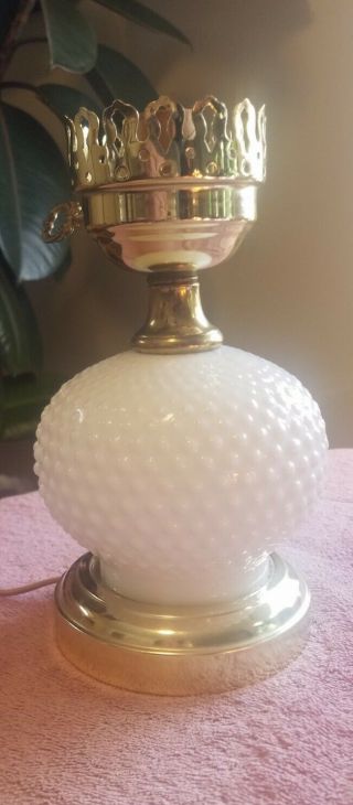 Vintage White Milk Glass Hobnail Hurricane Table Lamp Base - No Shade - 8 1/2 "