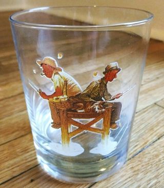 Norman Rockwell 1989 Drinking Glass 4 Inches Tall Vintage Fishing
