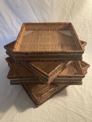 Vintage Boho Set Of 4 Wicker Rattan Nesting Baskets Euc
