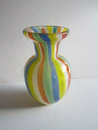 Vintage Multi - Colored Art Glass Vase - Hand Blown Swirl Design
