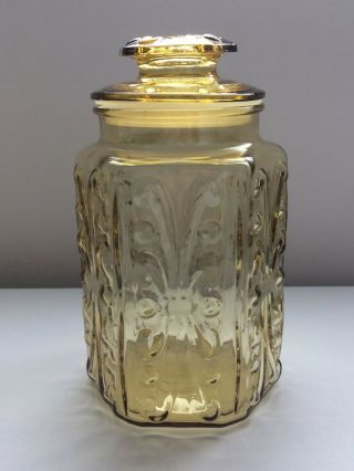 Retro Vintage Yellow Amber Glass Storage Canister Jar Large 9 
