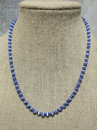 Vtg Light Blue Cat’s Eye Glass Bead Necklace Choker 16 " Chatoyant 4 - 4.  4mm Spacer