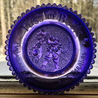 Puss In Boots Cat Window Art Decoration Vintage Violet Pairpoint Glass Cup Plate