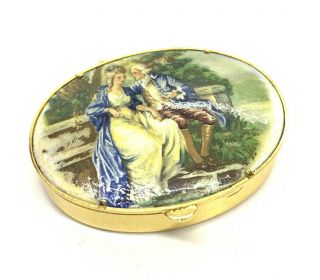 Vintage Martha And George Washington Mother Of Pearl Painted Gold Tone Pill Box