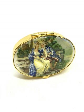 Vintage Martha And George Washington Mother Of Pearl Painted Gold Tone Pill Box 3
