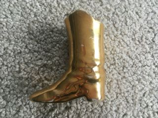 Vintage Gold Porcelain Shoe Vase Cowboy Boot Shiny Gold Unique 3 " Tall