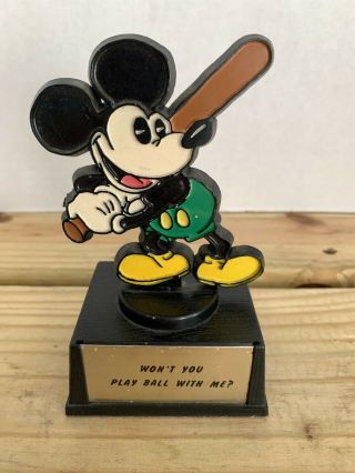 Vintage Disney Mickey Mouse Figure Baseball Trophy Aviva Play Ball With Me Small