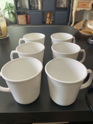 Vintage Corning Corelle Winter Frost White Set Of 6 Coffee Cups 3 - 1/2 " Mugs Usa