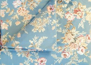 Vtg Pottery Barn Duvet Cover Blue Pink Floral - Twin - 100 Cotton