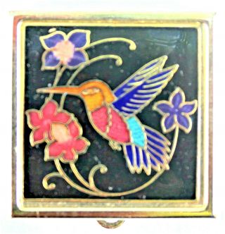 Vintage Enamel Hummingbird/humming Bird Pill Box W Mirror In Lid