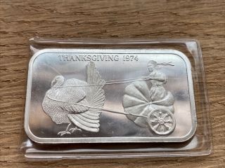 Vintage Silver Art Bar.  999 Fine Silver 1 Troy Oz Thanksgiving Turkey 1975