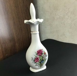 Vintage Porcelain Perfume Bottle Roses With Gold Trim,  7 1/2 Inches