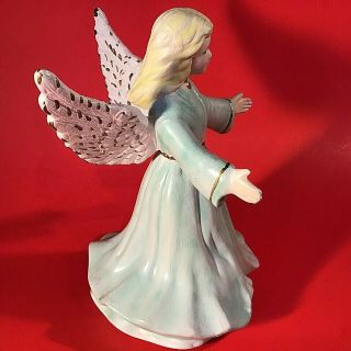 ANGEL FIGURINE HAND DECORATED GREEN & GOLD ACCENTS 8 7/8 