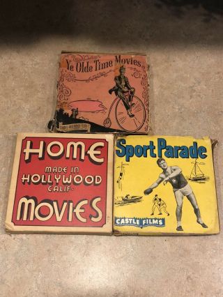 3 8mm Reel Movie Home Made In Hollywood Sport Parade Ye Old Time Movies