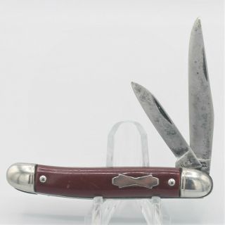 Vintage Colonial Prov Usa Pocket Knife 2 - Blade Red Delrin Scales 3 " Closed