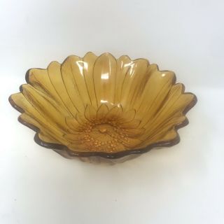 Vtg Yellow Carnival Glass Bowl Lily Pons Sunflower Marigold Amber 7” Candy Dish